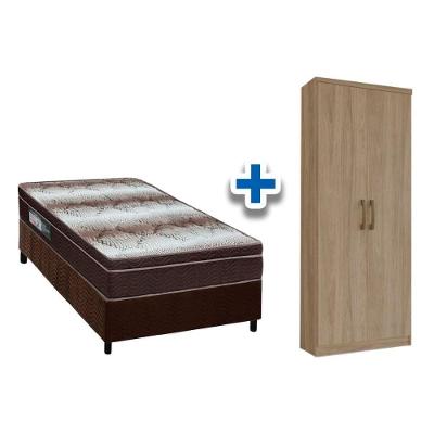 Cama Box Solteiro CRC + Ortopédico Ortobom + Armário Multiuso Margarida Rústico