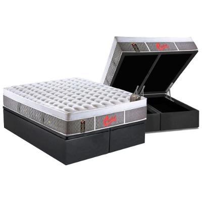 Cama Box Baú King: Colchão Molas Ensacadas Castor Pocket Light Stress Oxygen New Plush Visco + Base CRC Suede Gray(193x203)