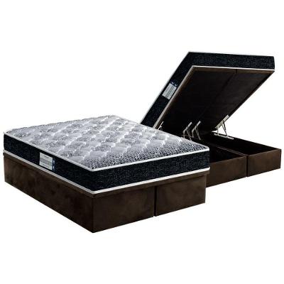 Cama Box Baú Queen: Colchão Espuma D33 Probel /EP Firmepedic ProDormir Advanced Tech1500 Double Face + Base CRC Suede Brown(158x198)