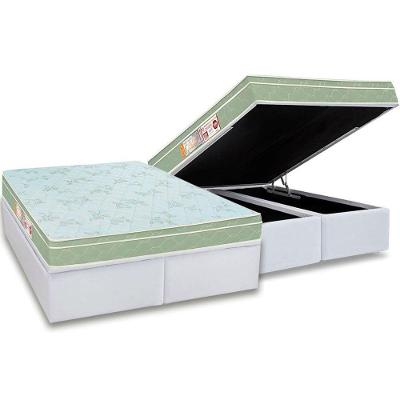 Cama Box Baú Queen: Colchão Espuma D33 Castor Sleep Max Euro Pillow + Base CRC Courano White(158x198)