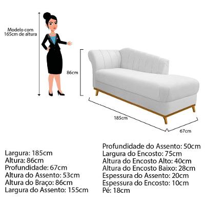 Recamier Vanessa 185cm Lado Direito Corano Branco Doce Sonho