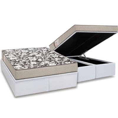 Cama Box Baú Queen: Colchão Espuma Ortobom D26 Physical Ultra Resistente + Base CRC Courano White(158x198)