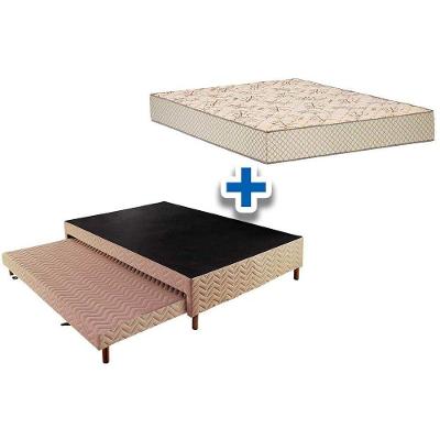 Cama Box c/Auxiliar Casal: Colchão Espuma Polar D33 Pérola Clean + Base CRC Rústico Clean(138x188)