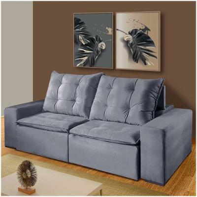 Sofá Larissa 3 Lugares Retrátil Reclinável 2.30m Suede Mundial Estofados Cinza Clássico
