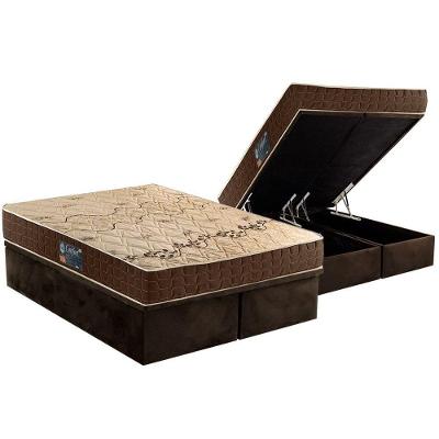 Cama Box Baú Queen: Colchão Espuma Anjos D28 Confort + Base CRC Suede Brown(158x198)