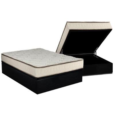 Cama Box Baú Casal: Colchão Molas Luckspuma Bonnel Montreal Spring + Base CRC Suede Black(138x188)