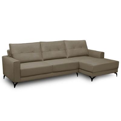 Sofá 4 Lugares Com Chaise Direito 285Cm Soreh F05 Veludo Castor
