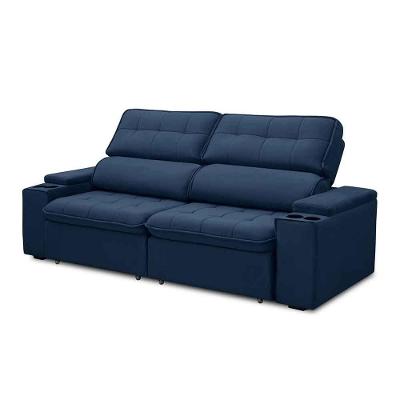 Sofá Retrátil Reclinável 3 Lugares 250Cm Ginevra F05 Veludo Azul