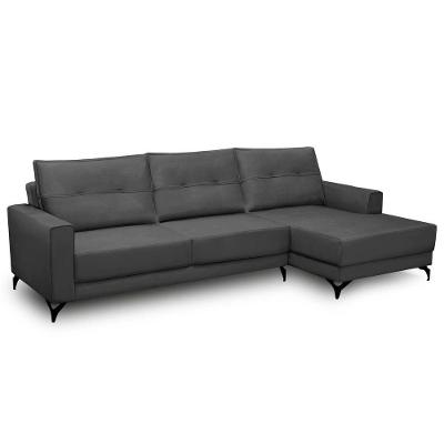 Sofá 4 Lugares Com Chaise Direito 285Cm Soreh F05 Veludo Grafite