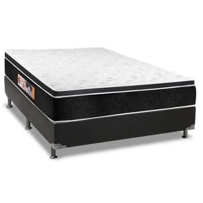 Cama Box Casal: Colchão Espuma Castor D33 Black e White + Base CRC Suede Black(138x188)