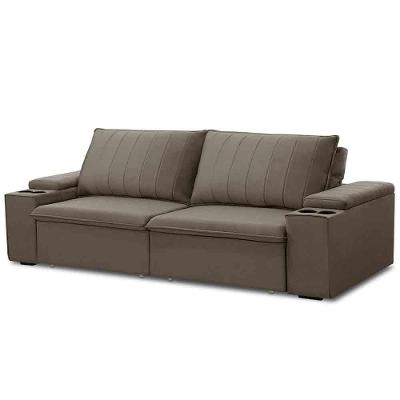 Sofá Retrátil Reclinável 3 Lugares 225Cm Baluart F05 Veludo Castor