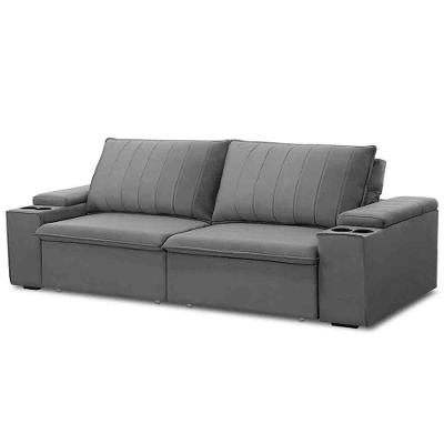 Sofá Retrátil Reclinável 3 Lugares 225Cm Baluart F05 Veludo Prata