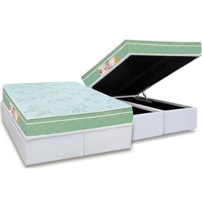 Cama Box Baú Queen: Colchão Espuma D33 Castor Sleep Max Euro Pillow + Base CRC Courano White(158x198)