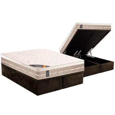 Cama Box Baú King: Colchão Molas Castor Bonnel Premium Tecnopedic + Base CRC Suede Brown(193x203)