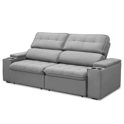 Sofá Retrátil Reclinável 3 Lugares 230Cm Ginevra F05 Veludo Prata
