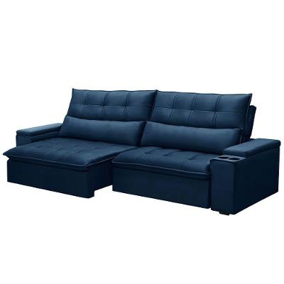 Sofá Retrátil Reclinável 3 Lugares 250Cm Moritz F05 Veludo Azul