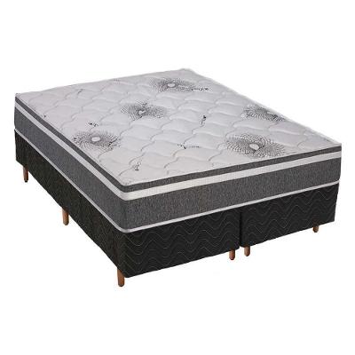 Cama Box Queen: Colchão Espuma D33 Polar Pérola Premium + Base CRC Fantasy Black(158x198)