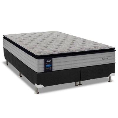 Cama Box Queen: Colchão Molas Sealy Posturepedic Passion + Base CRC Suede Black(158x198)