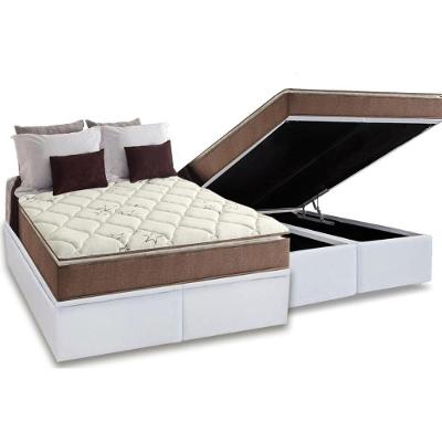Cama Box Baú Queen: Colchão Anatômico Anjos D28 / AG65 Star Pillow Top + Base CRC Courano White(158x198)