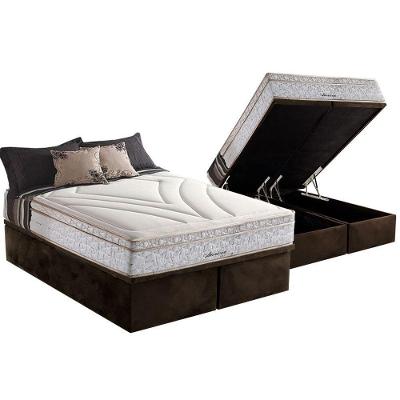 Cama Box Baú King: Colchão Molas Herval Maxspring American + Base CRC Suede Brown(193x203)