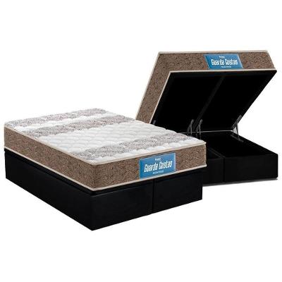 Cama Box Baú Queen: Colchão Espuma Probel D33 / Ep Plus Double Face + Base Black(158X198)