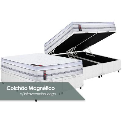 Cama Box Baú Queen: Colchão Molas Ensacadas Castor Pocket Gold Star Magnético + Base CRC Courano White(158x198)