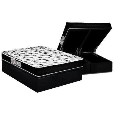 Cama Box Baú Queen: Colchão Espuma D45 Luckspuma Gran Luck + Base CRC Suede Black(158x198)