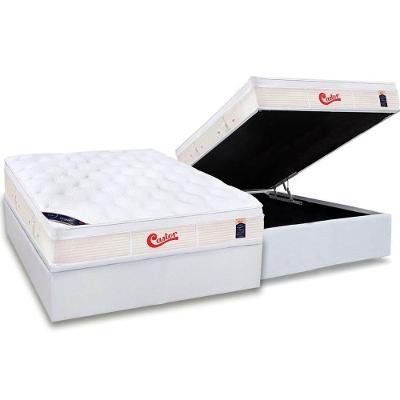 Cama Box Baú Casal: Colchão Molas Pocket Ensacadas Castor  Gold Star Vitagel + Base CRC Courano White(138x188)