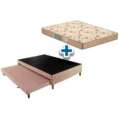 Cama Box c/Auxiliar Casal: Colchão Espuma Polar D45 Pérola Clean + Base Rústico Clean(138x188)