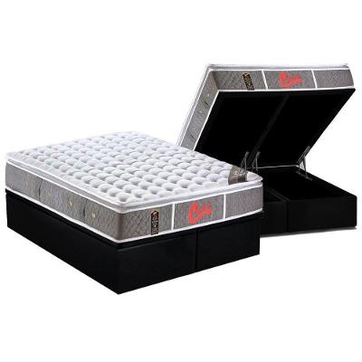 Cama Box Baú Queen: Colchão Molas Pocket Ensacadas Castor  Light Stress Oxygen New + Base CRC Courano Black(158x198)