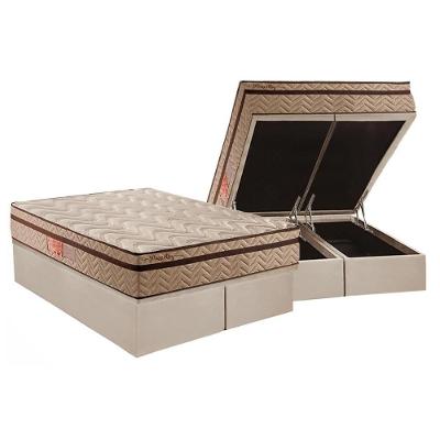 Cama Box Baú Queen: Colchão Molas Paropas MasterPocket Ensacadas Marcelly Ibiza + Base CRC Suede Clean(158x198)