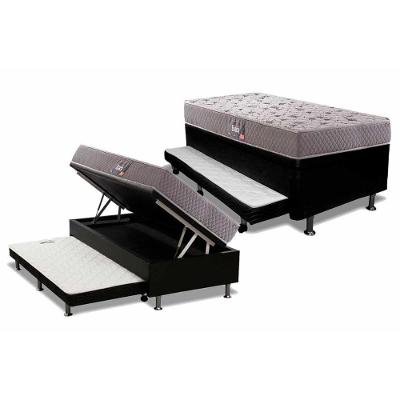 Cama Box Baú c/Auxiliar Solteiro: Colchão Espuma Herval D28 / AG65 Black  Double Side + Base CRC Courano Black(88x188)