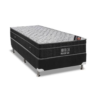 Cama Box Solteiro: Colchão Molas Bonnel Ortobom Nanolastic Airtech Progressive + Base Black(88X188)