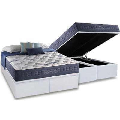 Cama Box Baú King: Colchão Molas Ensacadas Anjos MasterPocket Bluse Sea + Base CRC Courano White(193x203)