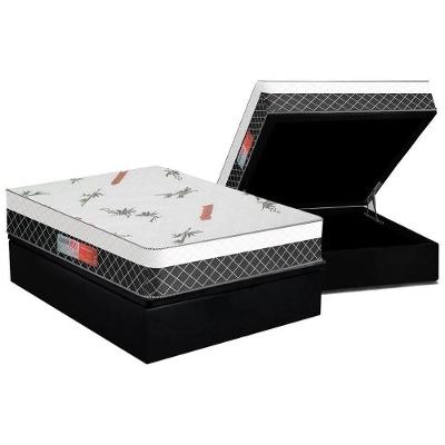 Cama Box Baú Casal: Colchão Ortopédico Plumatex Falcon Ultra Firme + Base CRC Suede Black(138x188)
