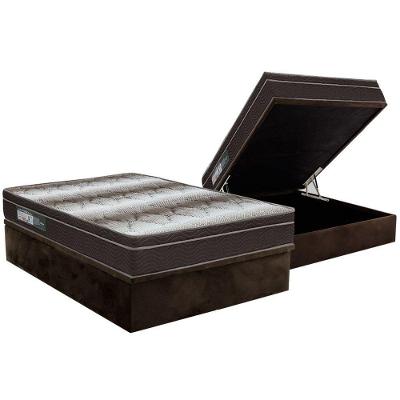 Cama Box Baú Casal: Colchão Ortopédico Ortobom Light + Base CRC Suede Marrom(138x188)