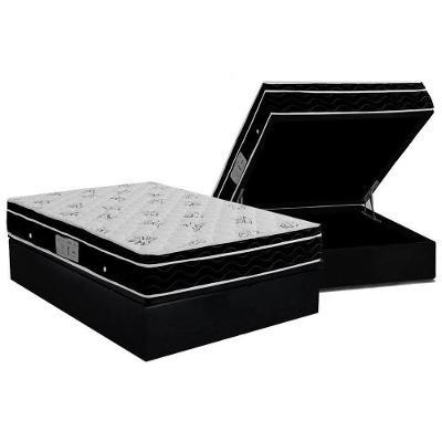 Cama Box Baú Casal: Colchão Molas Ortobom Nanolastic Physical Spring + Base CRC Suede Black(138x188)