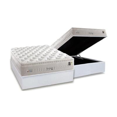 Cama Box Baú Casal: Colchão Molas MasterPocket Ensacadas Anjos   Impressione Visco Látex + Base CRC Courano White(138x188)