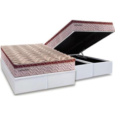 Cama Box Baú Queen: Colchão Molas Ensacadas Paropas MasterPocket Esplêndido Bordô + Base CRC Courano White(158x198)