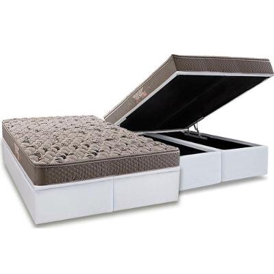 Cama Box Baú Queen: Colchão Espuma Herval AG65 Fort Black Firme Pillow Top + Base CRC Courano White(158x198)