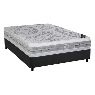 Cama Box Casal: Colchão Molas Ensacadas Castor Pocket Super luxo Látex Plush Double Face + Base CRC Suede Gray(138x188)