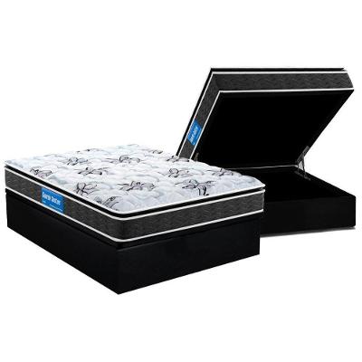 Cama Box Baú Casal: Colchão Espuma D33 Probel Guarda Costas Premium Extra Firme Pillow Top + Base CRC Suede Black(138x188)