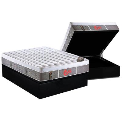 Cama Box Baú Casal: Colchão Molas Pocket Ensacadas Castor  Light Stress Oxygen New Plush + Base CRC Courano Black(138x188)