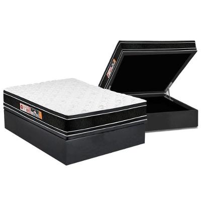 Cama Box Baú Casal: Colchão Espuma D33 Castor Black e White Air Double Face Euro Pillow + Base CRC Suede Gray(138x188)
