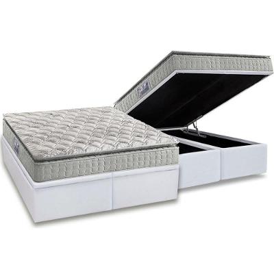 Cama Box Baú Queen: Colchão Espuma Anjos D33 Orthosono Pillow Top + Base CRC Courano White(158x198)