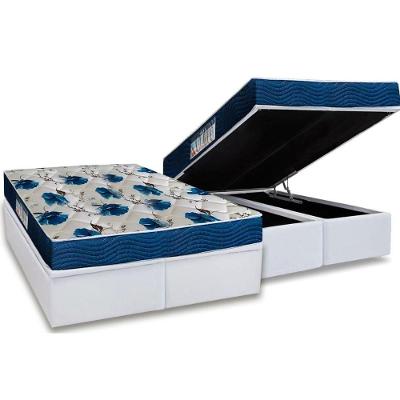 Cama Box Baú Queen: Colchão Anatômico Ortobom D28 / EP ISO 60 Super Firme + Base CRC Courano White(158x198)