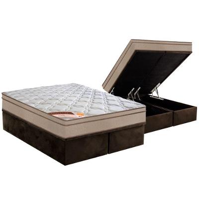 Cama Box Baú King: Colchão Molas Bonnel Castor Revolution + Base CRC Suede Brown(193x203)