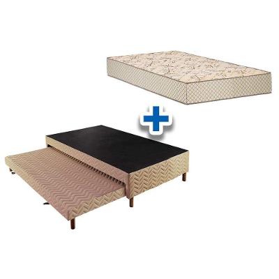 Cama Box C/Auxiliar Solteiro: Colchão Espuma Polar D33 Pérola Clean + Base Crc Rústico Clean(88X188)