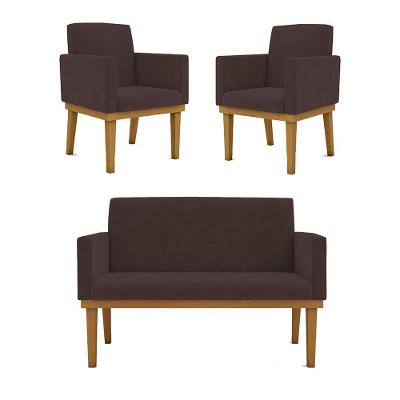 Kit Sofá 2 Lugares + Poltrona Com Base Suede marrom