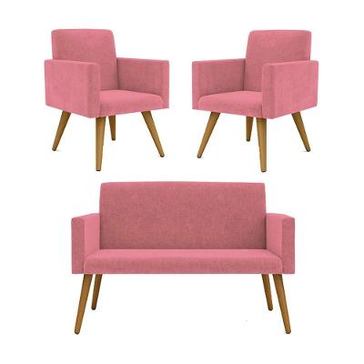 Kit Namoradeira 2 Lugares Reforçada + 2 Poltronas Rosa